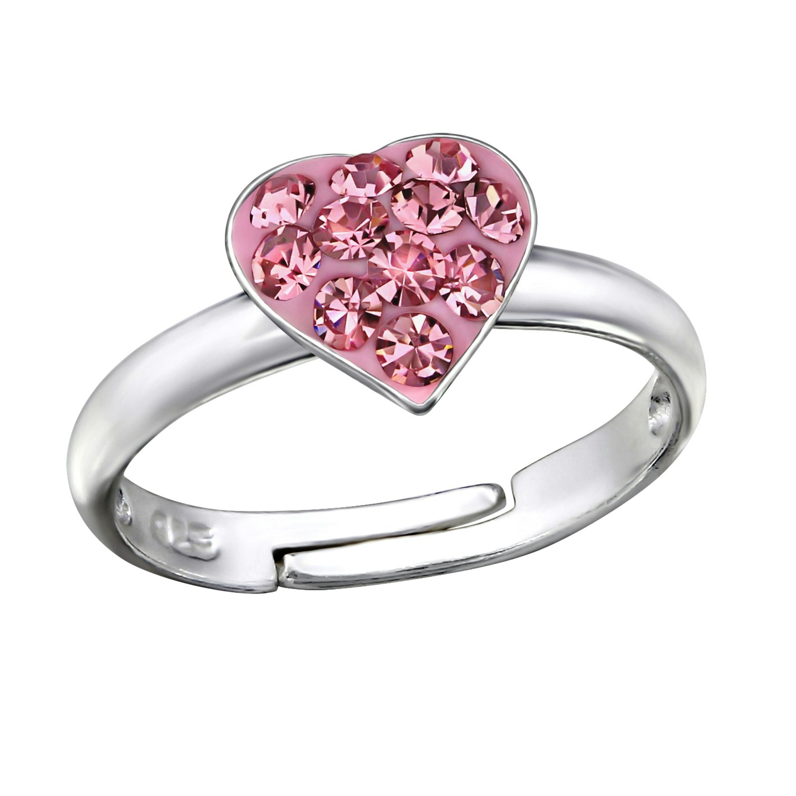 Ring till barn Glitterhjärta rosa - söt, justerbar silverring - en barnring i äkta silver