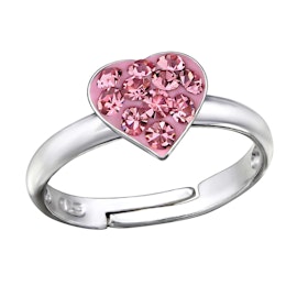 Barnring Glitterhjärta rosa - söt ring till barn i äkta silver