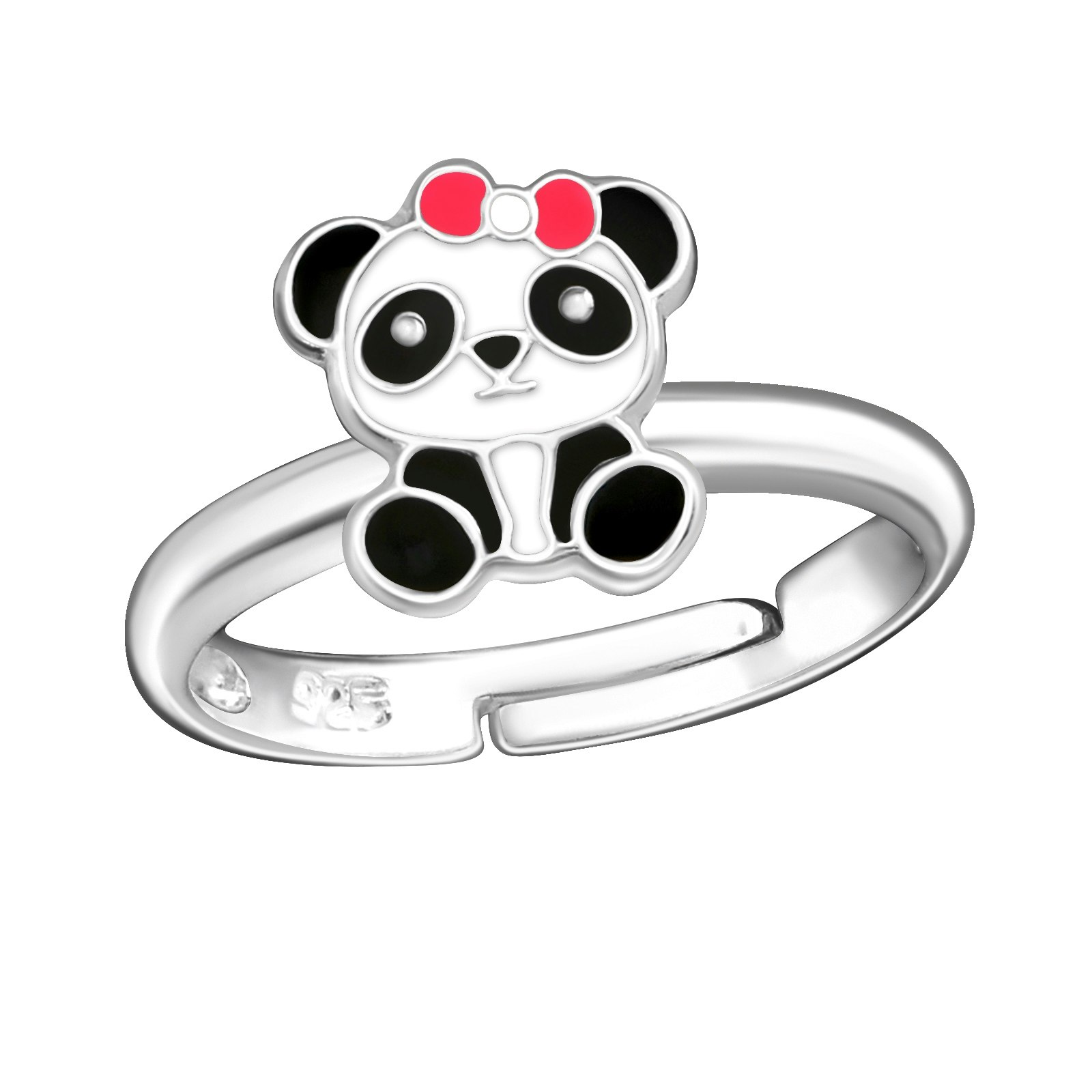 Ring till barn Panda - söt, justerbar silverring - en barnring i äkta silver