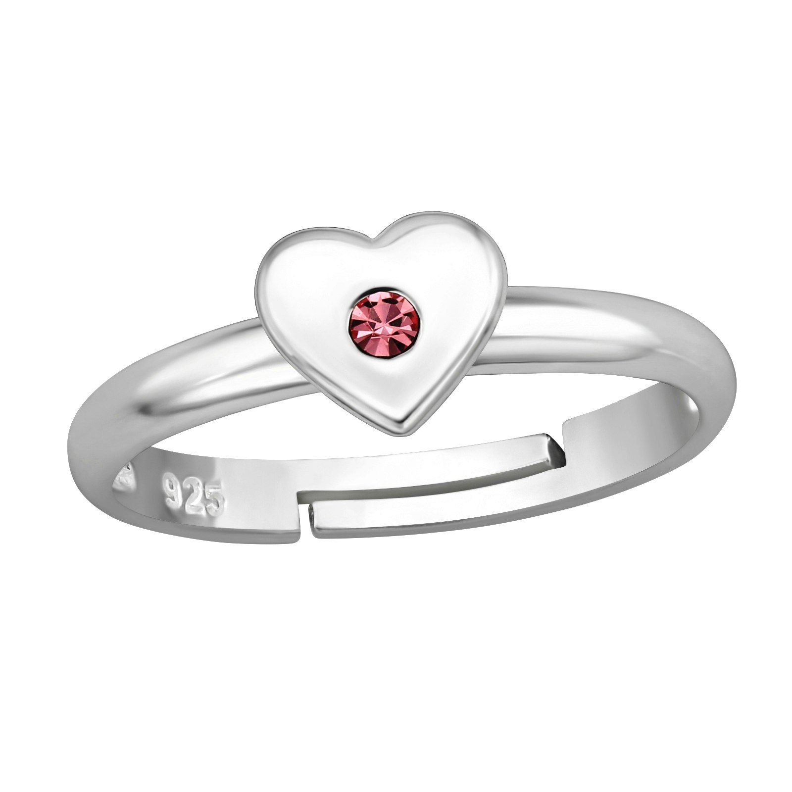 Ring till barn Hjärta rosa sten - söt, justerbar silverring - en barnring i äkta 925 silver