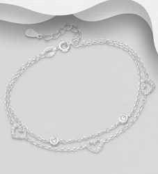 Silverarmband Hjärtan & Cubic Zirkonia - äkta 925 silver