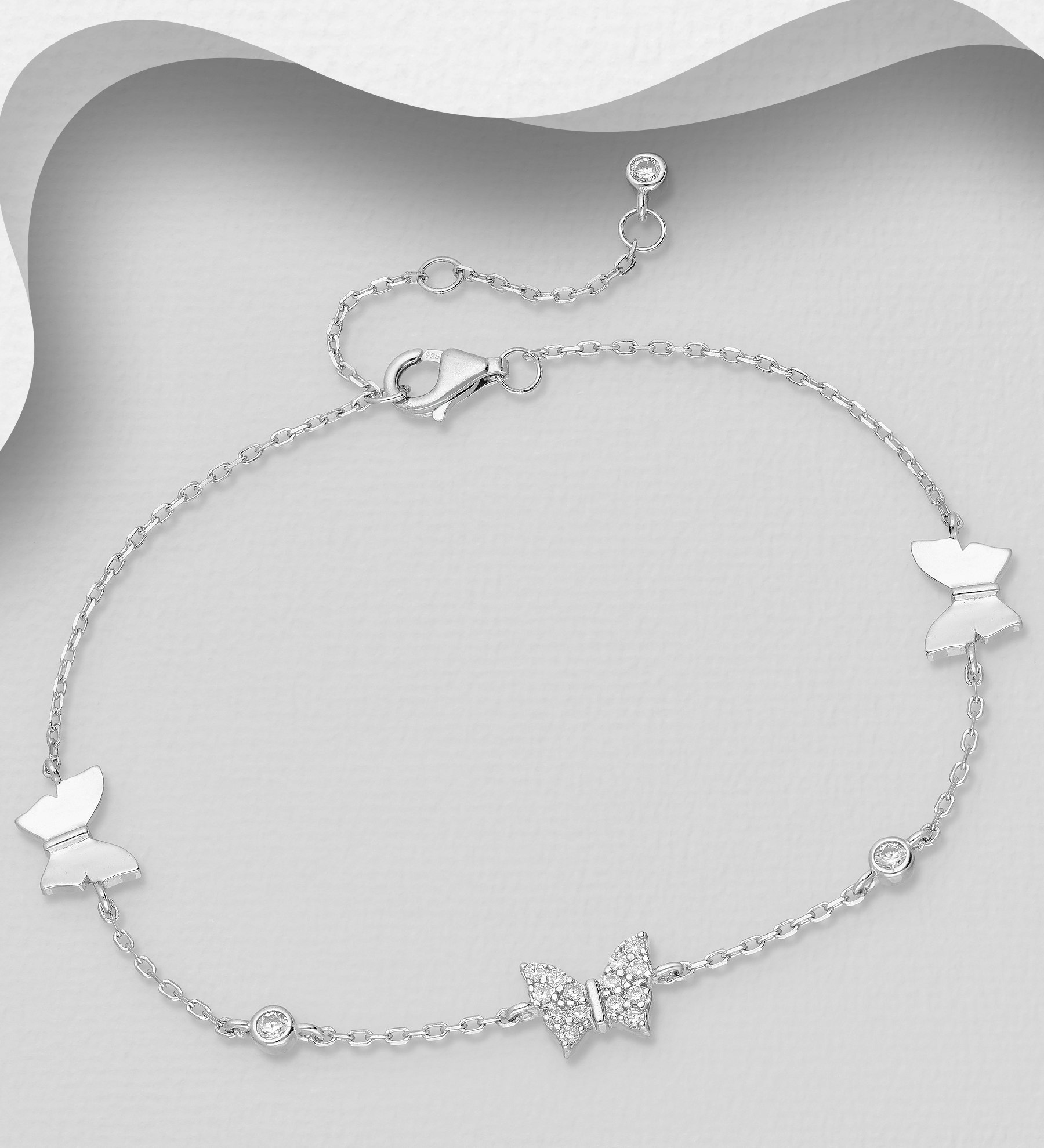 Silverarmband med Fjärilar & Cubic Zirkonia - sött armband till tjej/ dam i äkta 925 sterling silver
