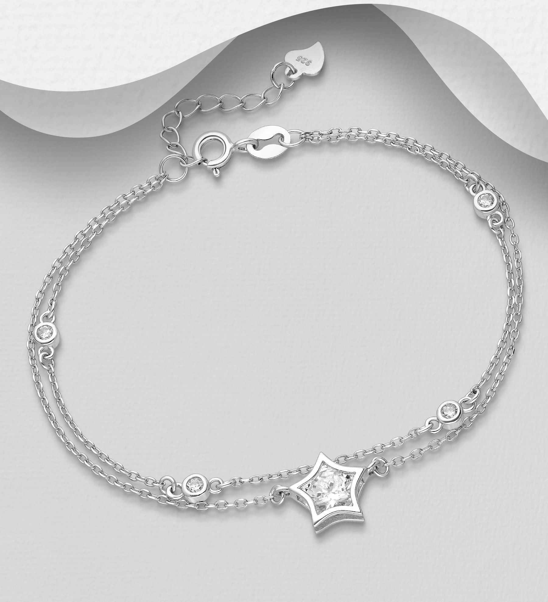 Silverarmband tvåradigt med glittrande Stjärna - snyggt armband till tjej/ dam äkta 925 sterling silver