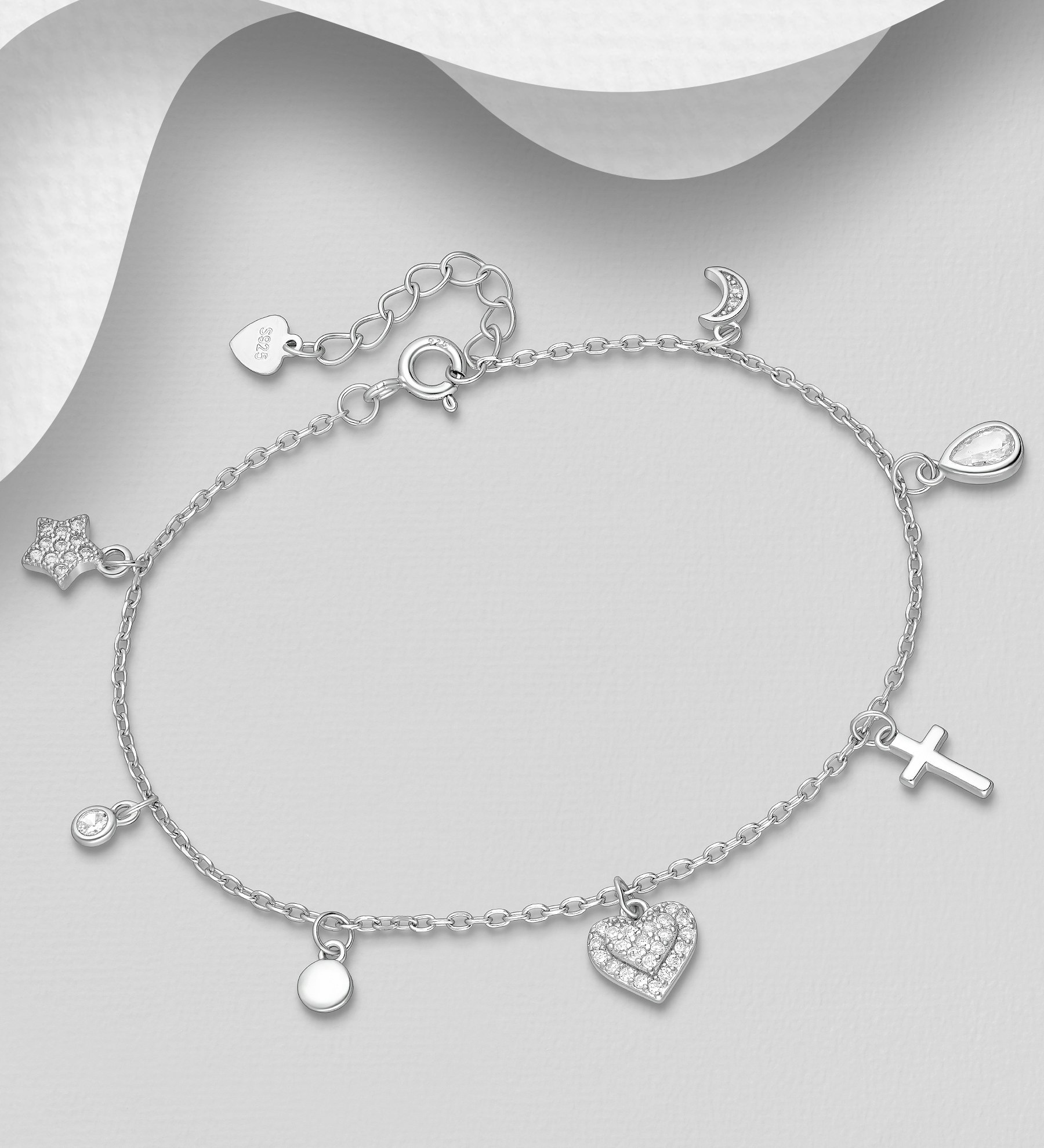 Silverarmband med hängande berlocker - fint berlockarmband till tjej/ dam i snygg design & äkta 925 sterling silver