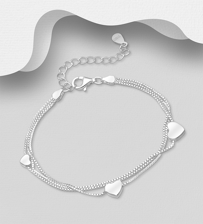 Silverarmband tredubbelt med hjärtan - fint armband till tjej/ dam äkta 925 sterling silver