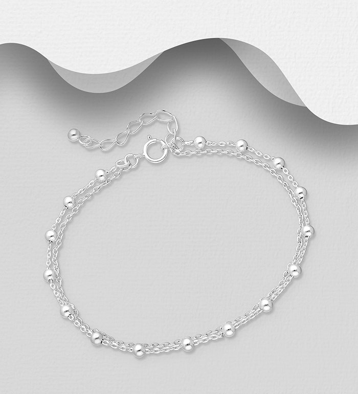 Silverarmband dubbelradigt med silverkulor - vackert armband till tjej/ dam i äkta 925 sterling silver