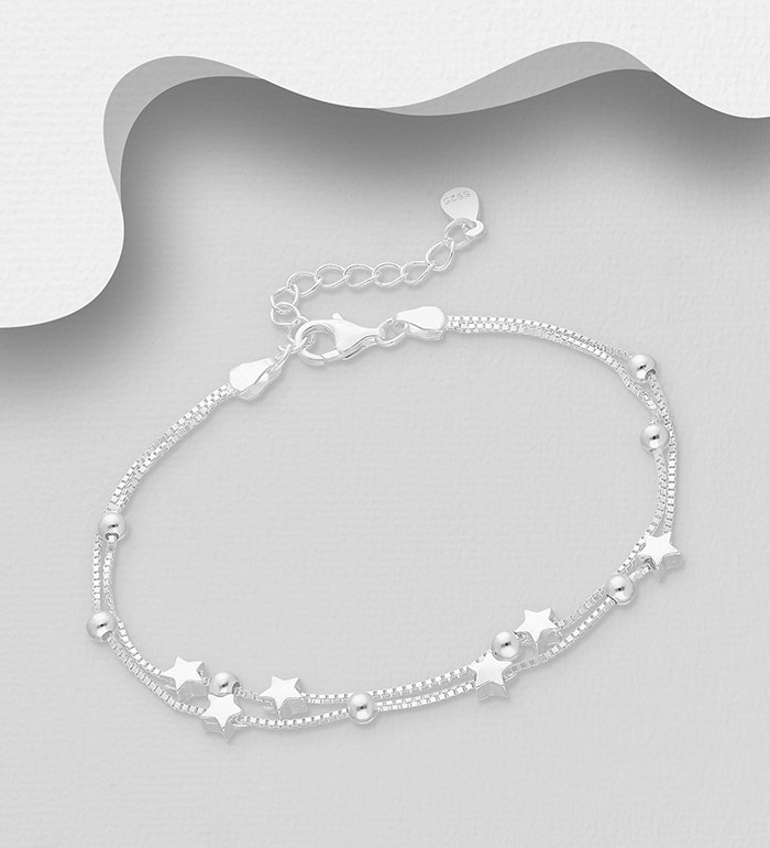 Silverarmband med Stjärnor & Silverkulor - vackert armband till tjej/ dam i äkta 925 sterling silver