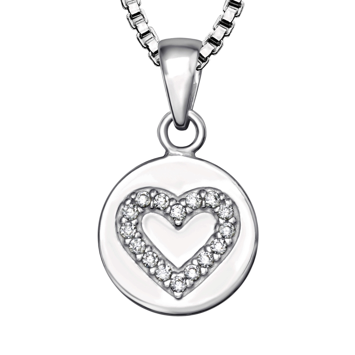 Halsband platta med glittrande Hjärta i äkta sterling silver