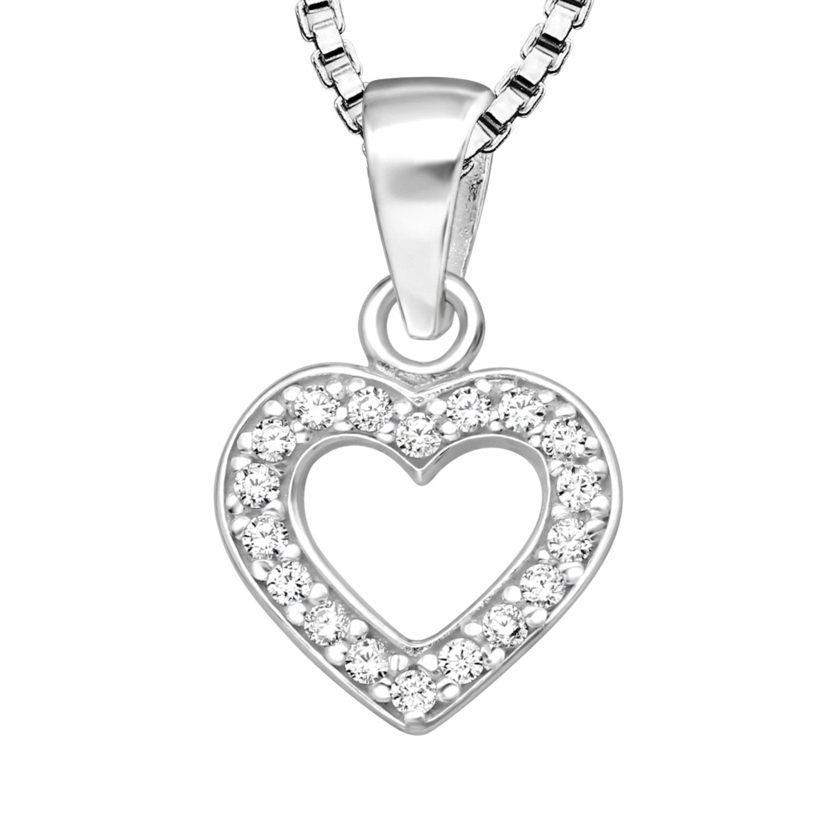 Barnhalsband Hjärta med vita stenar - sött halsband till barn i äkta 925 sterling silver