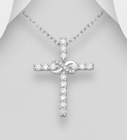 Halsband med kors - glittrande Silverkors m. evighetstecken