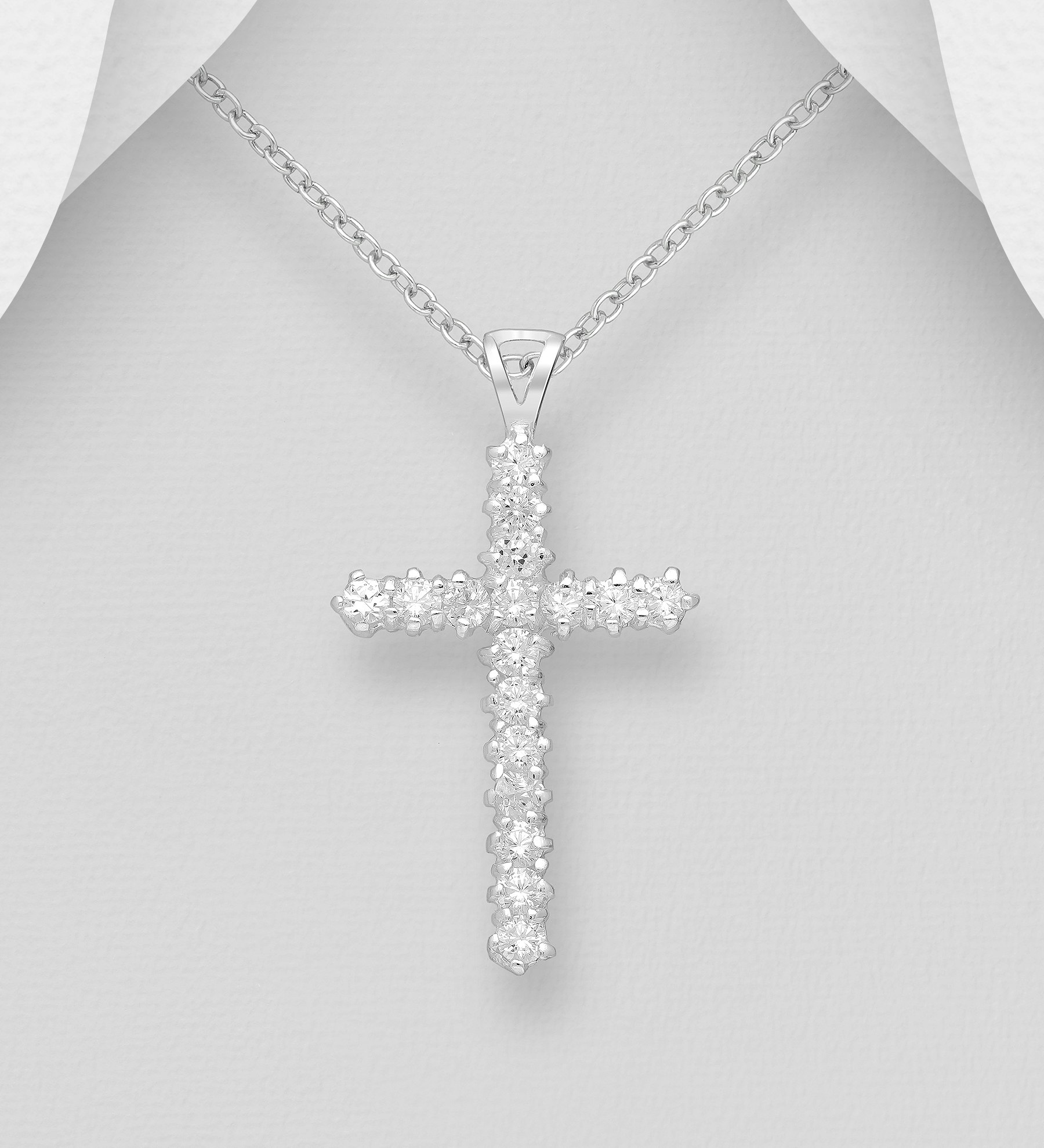 Halsband med fint kors till tjej/ dam  - vackert silverkors med zirkonia stenar i äkta silver