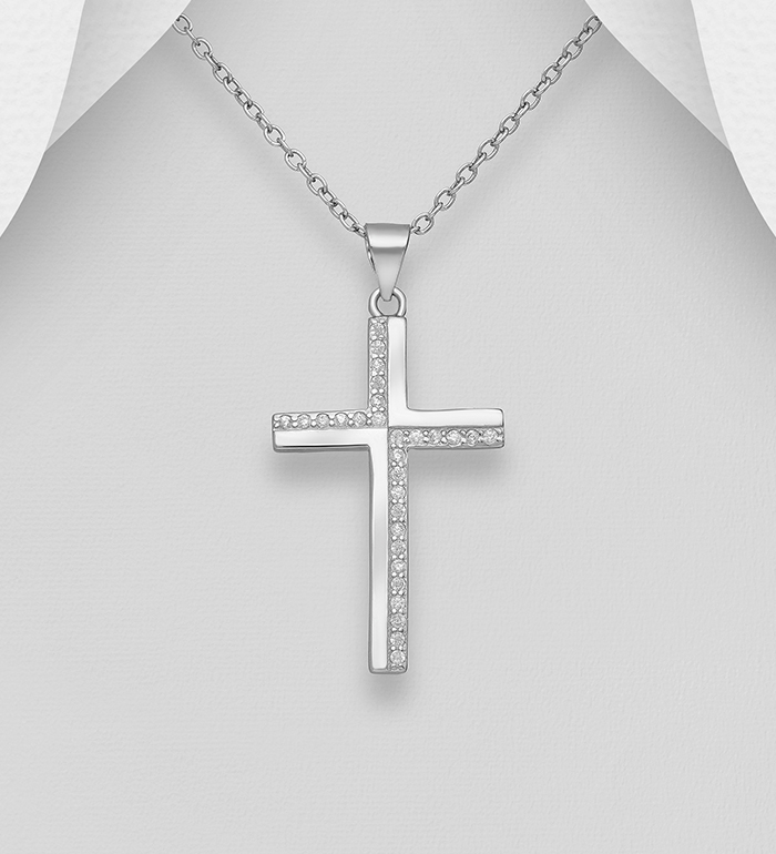 Halsband med stort kors till tjej/ dam - Stilrent silverkors i elegant design i äkta silver