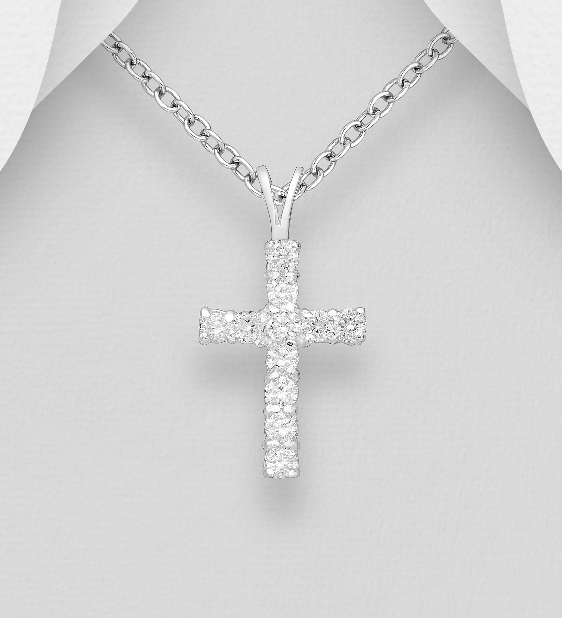 Halsband med kors i äkta 925 silver - Sött silverkors till tjej/ dam med glitterstenar