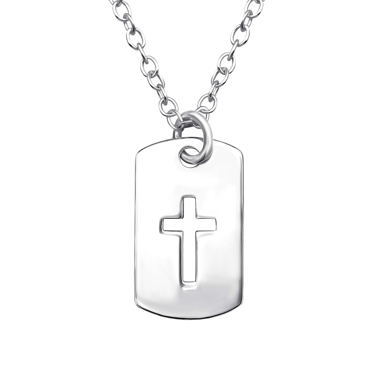 Halsband Kors MINI - söt liten platta med kors & äkta 925 sterling silverkedja