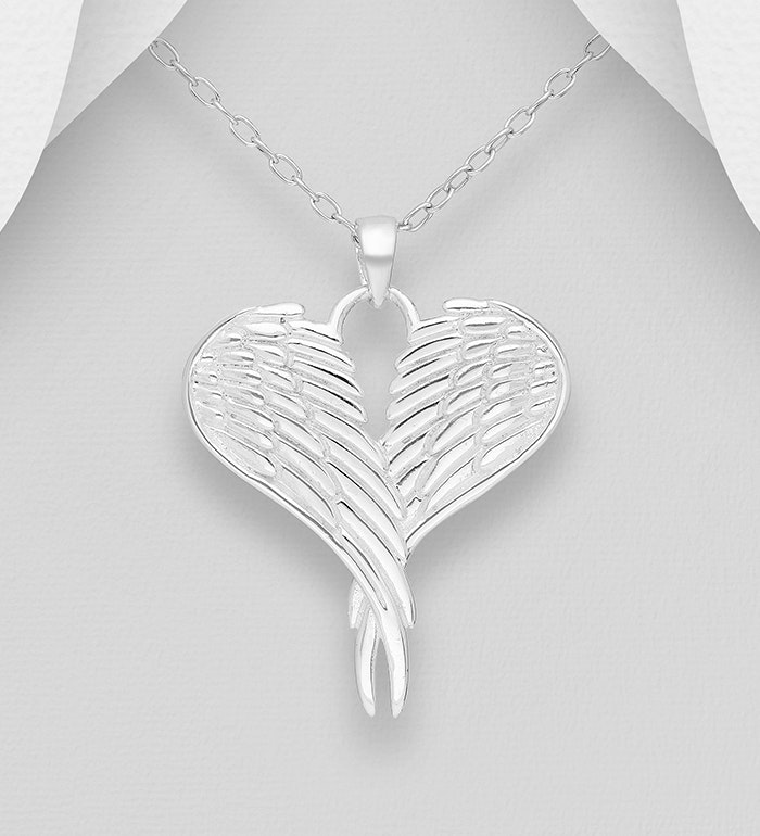 Halsband vackra hjärtformade Änglavingar i äkta 925 sterling silver
