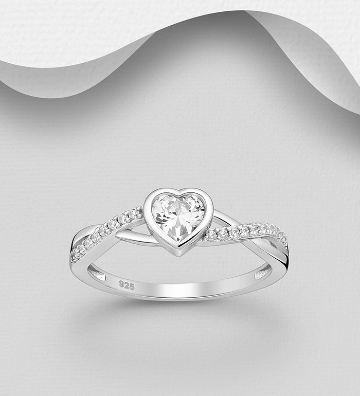 Silverring Hjärtformad Cubic Zirkonia sten - snygga, fina ringar till tjej/ dam i äkta 925 sterling silver