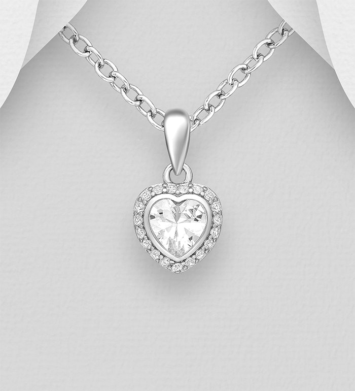 Silverhalsband Halo Hjärta med Cubic Zirkonia - äkta silver