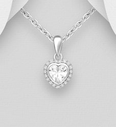 Silverhalsband Halo Hjärta med Cubic Zirkonia - äkta silver