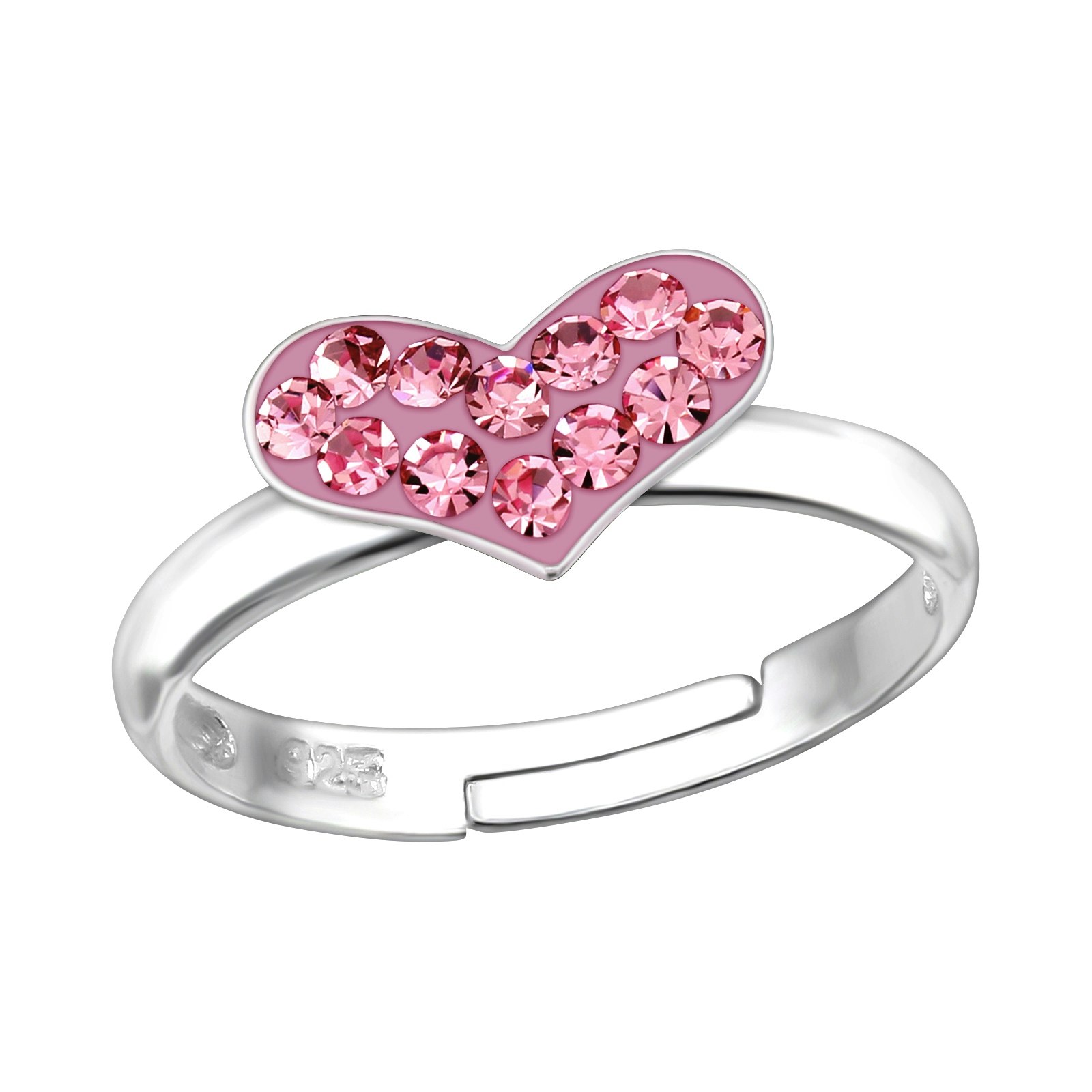 Barnring Hjärta rosa glitter - söt justerbar ring till barn i äkta 925 sterling silver