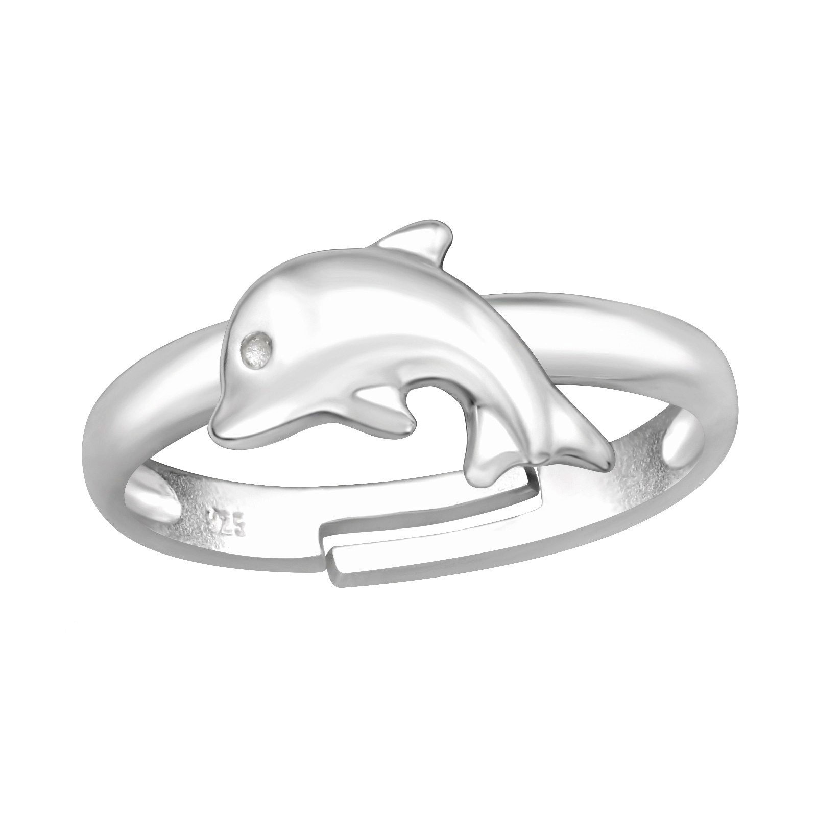 Barnring Delfin - söt justerbar ring till barn i äkta 925 sterling silver