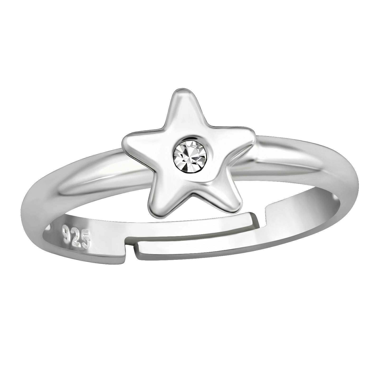 Barnring Stjärna - söt justerbar silverring,  ring till barn i äkta 925 sterling silver