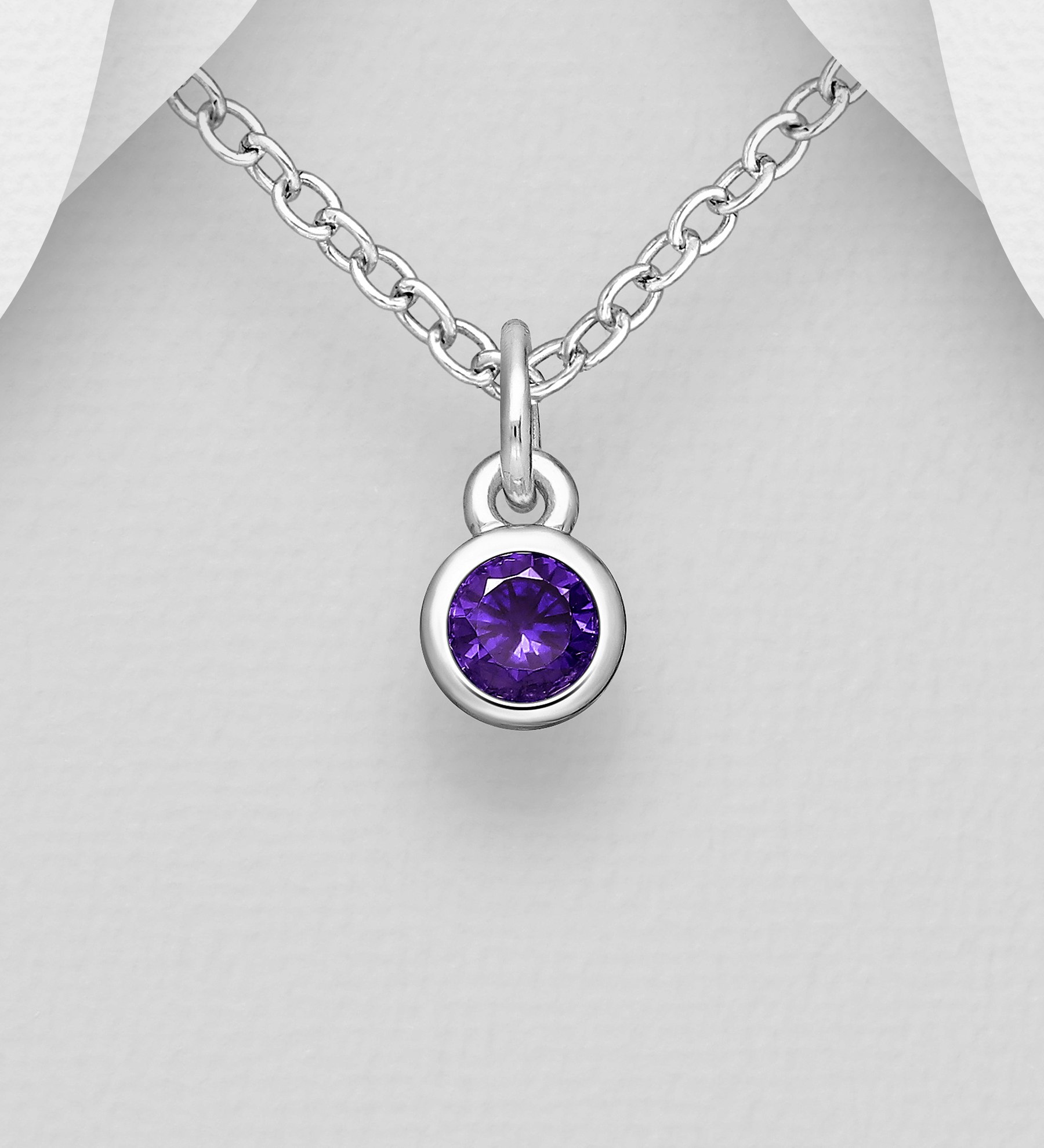 Månadssten Februari - halsband till barn i äkta 925 silver - smycke med månadsstenar