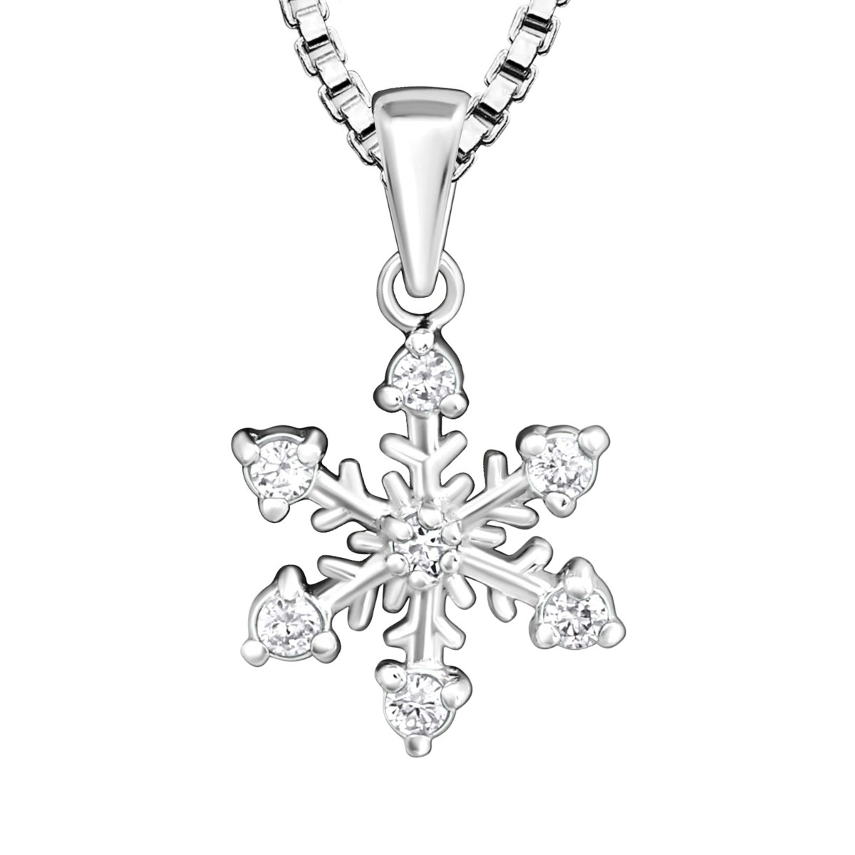 Barnhalsband Snöflinga med vita stenar - sött halsband barn - barnsmycken i äkta silver