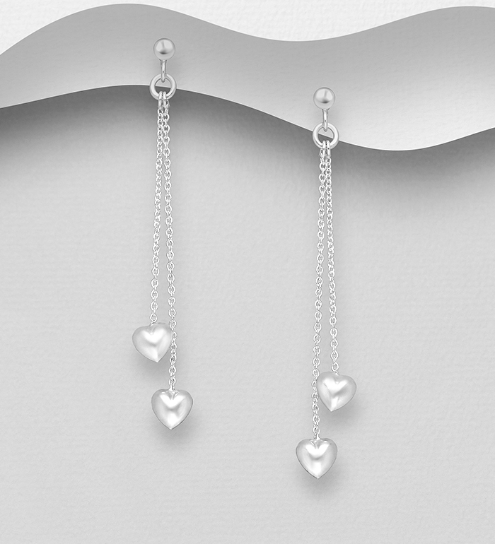 Silverörhängen långa hängande med hjärtan - äkta silver