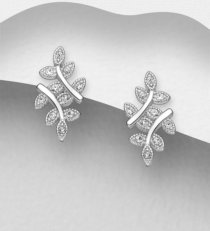 Silverörhängen glittrande löv med vackra cubic stenar - Snygga & fina örhängen i äkta sterling silver
