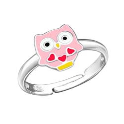 Barnring rosa Uggla - söt ring till barn i äkta silver