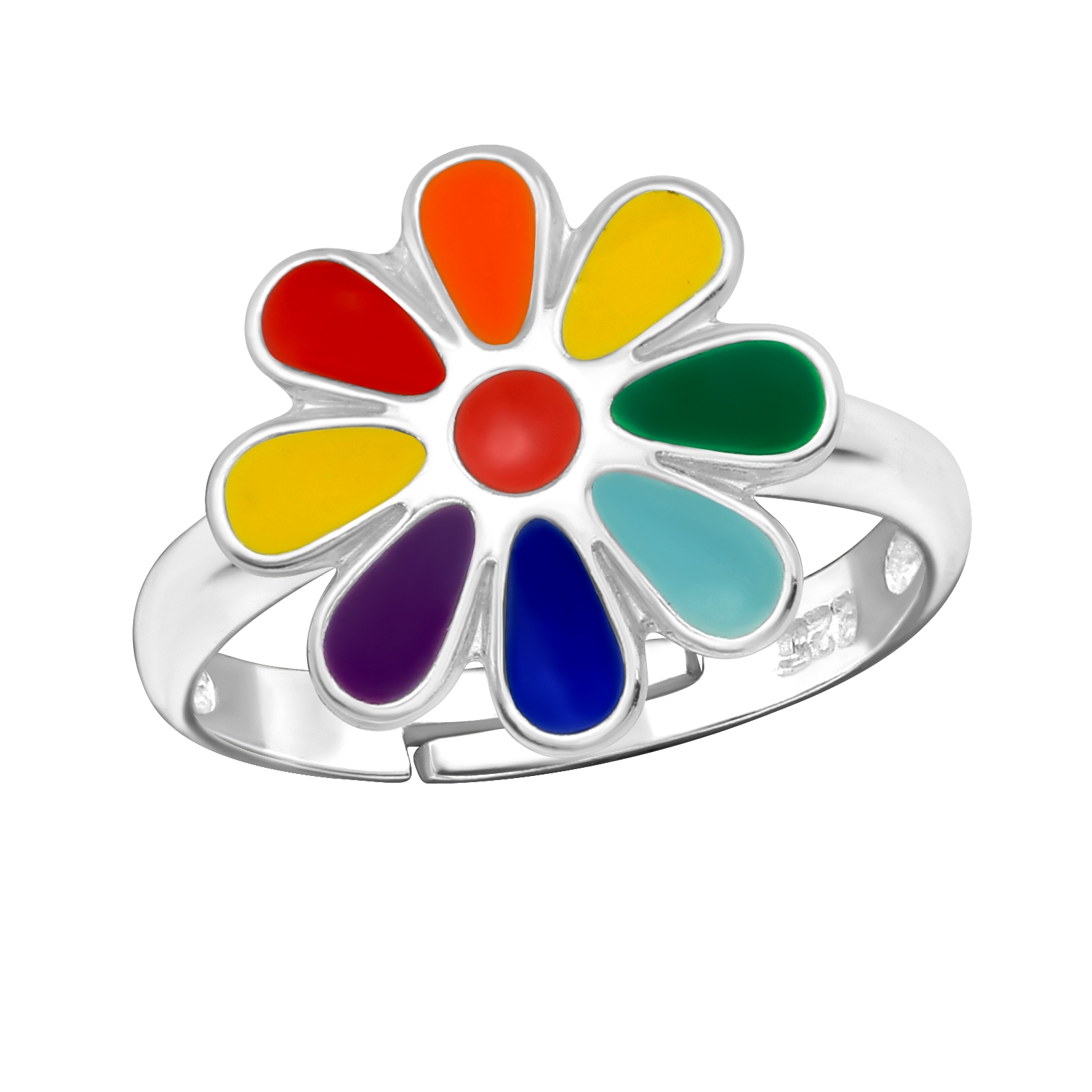 Barnring färgglad Blomma - söt ring till barn i äkta silver