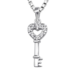 Barnhalsband Nyckel med hjärta - halsband i äkta silver
