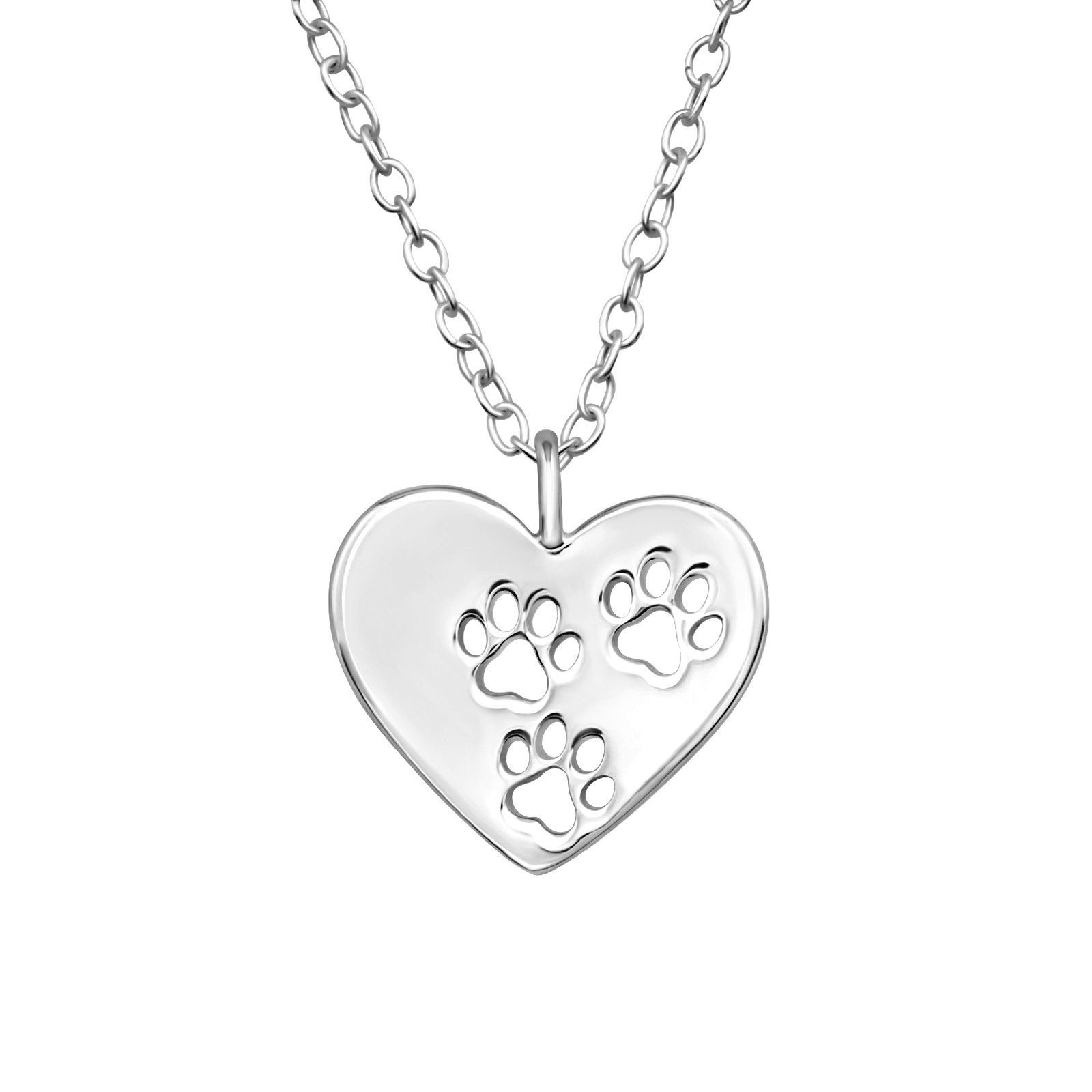 Barnhalsband Hjärta med tassavtryck - halsband barn - barnsmycken i äkta sterling silver