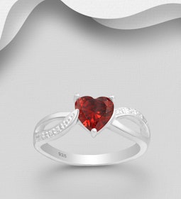 Silverring Hjärtformad röd Cubic Zirkonia sten - äkta silver