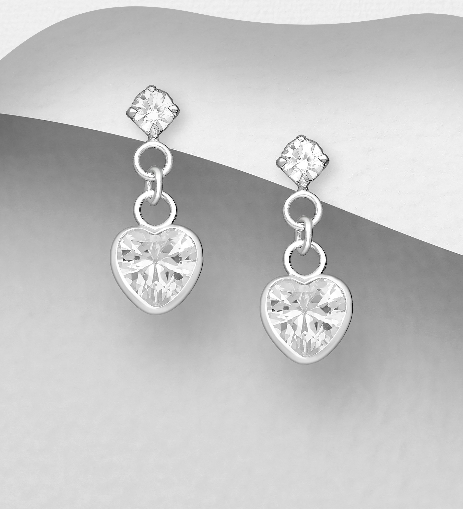 Silverörhängen hängande Hjärtan med glittrande stenar, kristaller - Snygga & fina hjärtörhängen, örhängen i äkta sterling silver