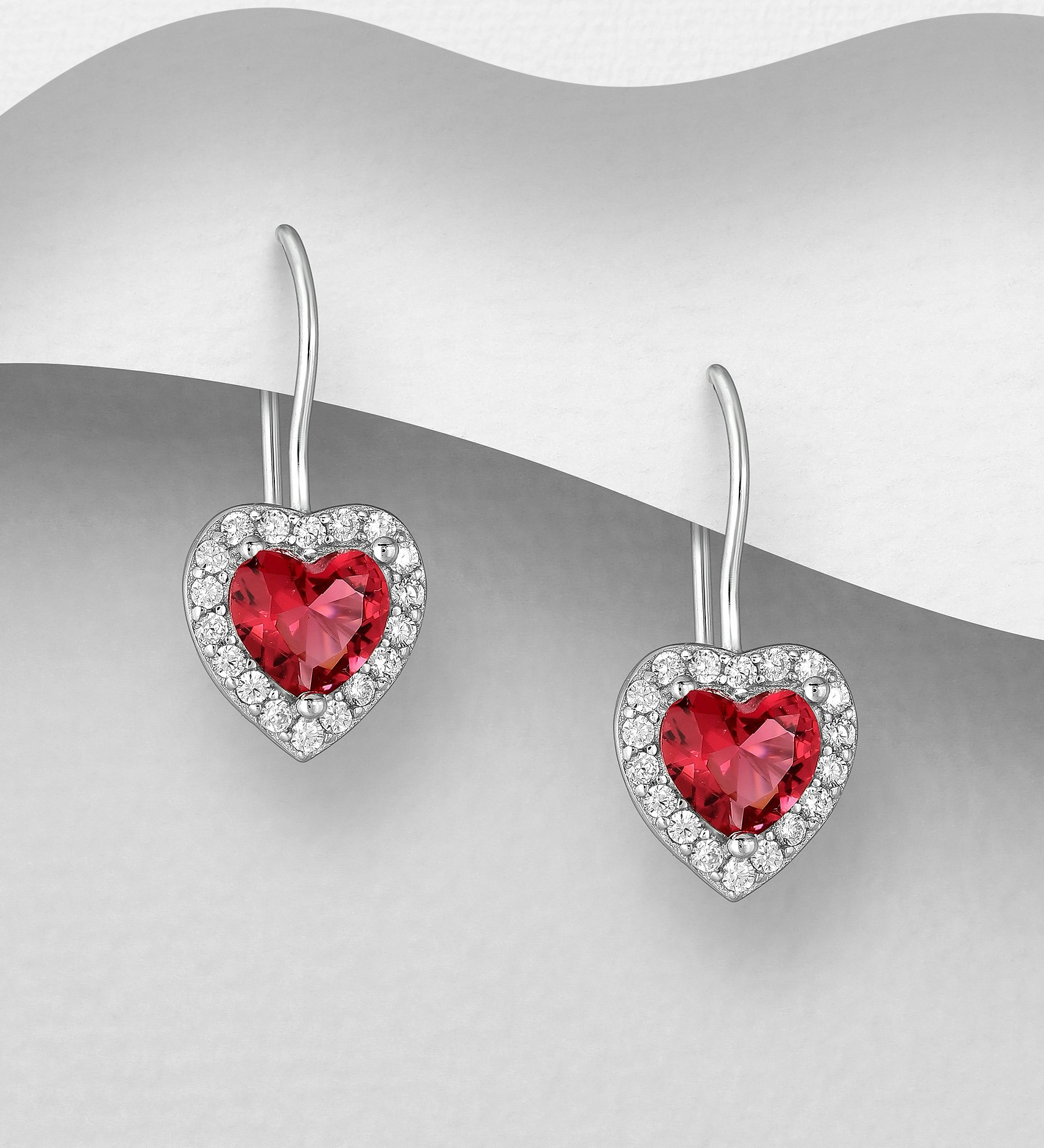 Silverörhängen hängande Hjärtan med glittrande stenar - Snygga & fina hjärtörhängen,  örhängen i äkta sterling silver