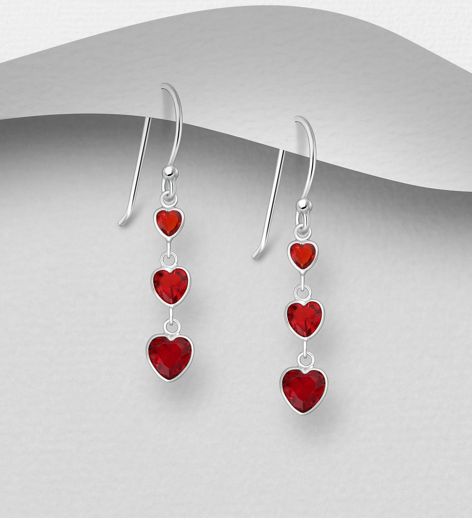 Silverörhängen örhängen med tre Hjärtan - Snygga & fina hjärtörhängen, hängande örhängen i äkta sterling silver