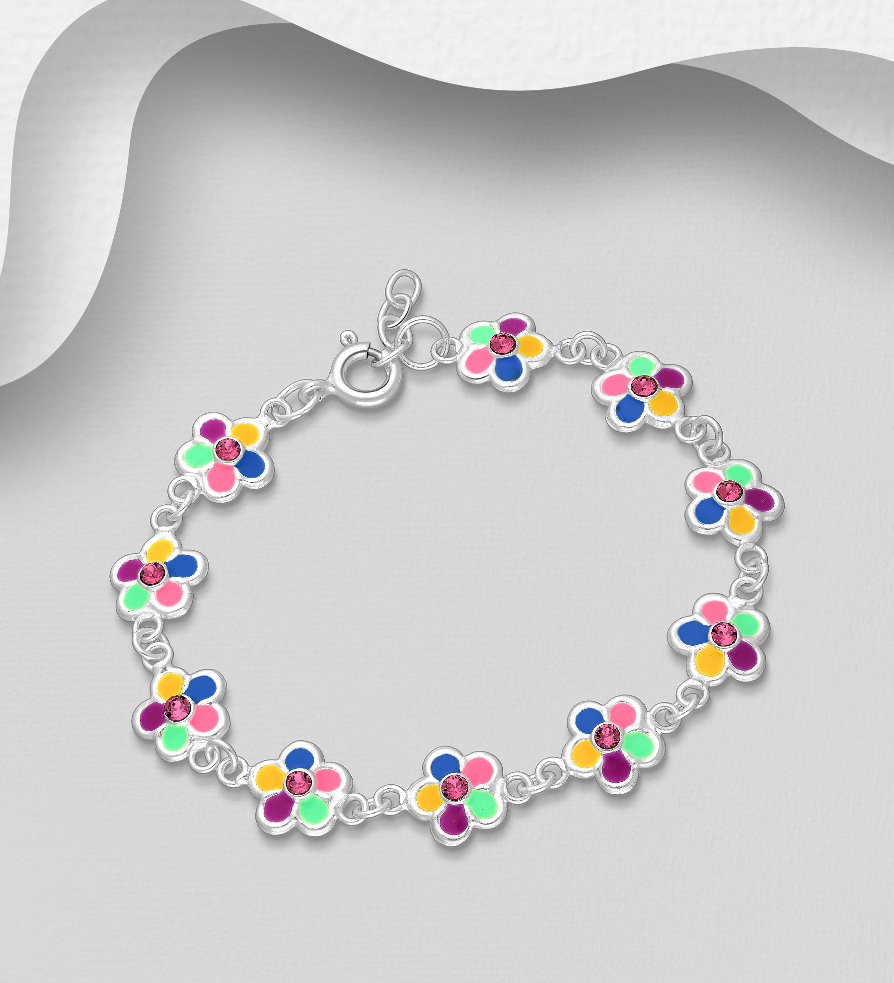 Armband till barn Blommor i flera färger - äkta 925 silver