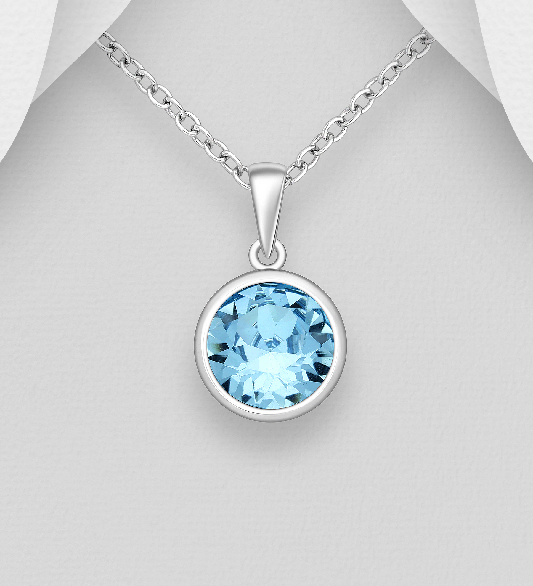 Silverhalsband Rund blå kristall - äkta 925 sterling silver