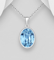 Silverhalsband vacker Oval blå kristall - äkta sterling silver