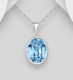 Silverhalsband vacker Oval blå kristall - äkta sterling silver