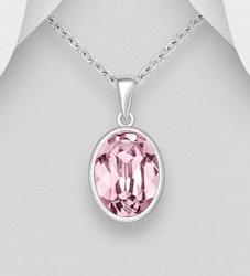 Silverhalsband vacker Oval rosa kristall - äkta sterling silver
