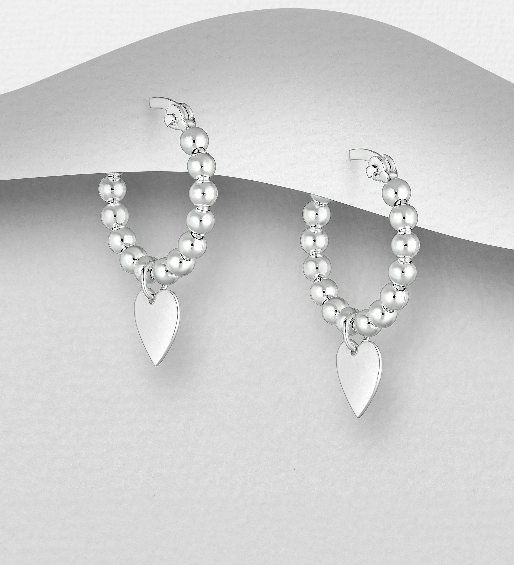 Silverörhängen Creoler, hoops av kulor med hjärtan - Snygga & fina hjärtörhängen, örhängen, ringar i äkta sterling silver