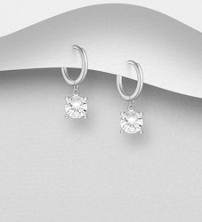 Silverörhängen - hoops med diamantliknande cubic stenar