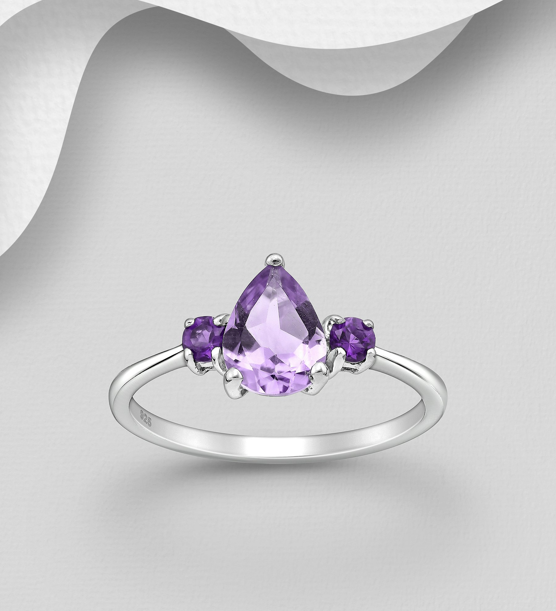Silverring med vackra stenar av lila Ametist - fina, snygga ringar till tjej/ dam i äkta 925 sterling silver