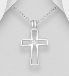 Halsband med kors i äkta silver - Elegant silverkors med sten