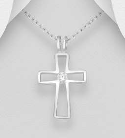 Halsband med kors i äkta silver - Elegant silverkors med sten