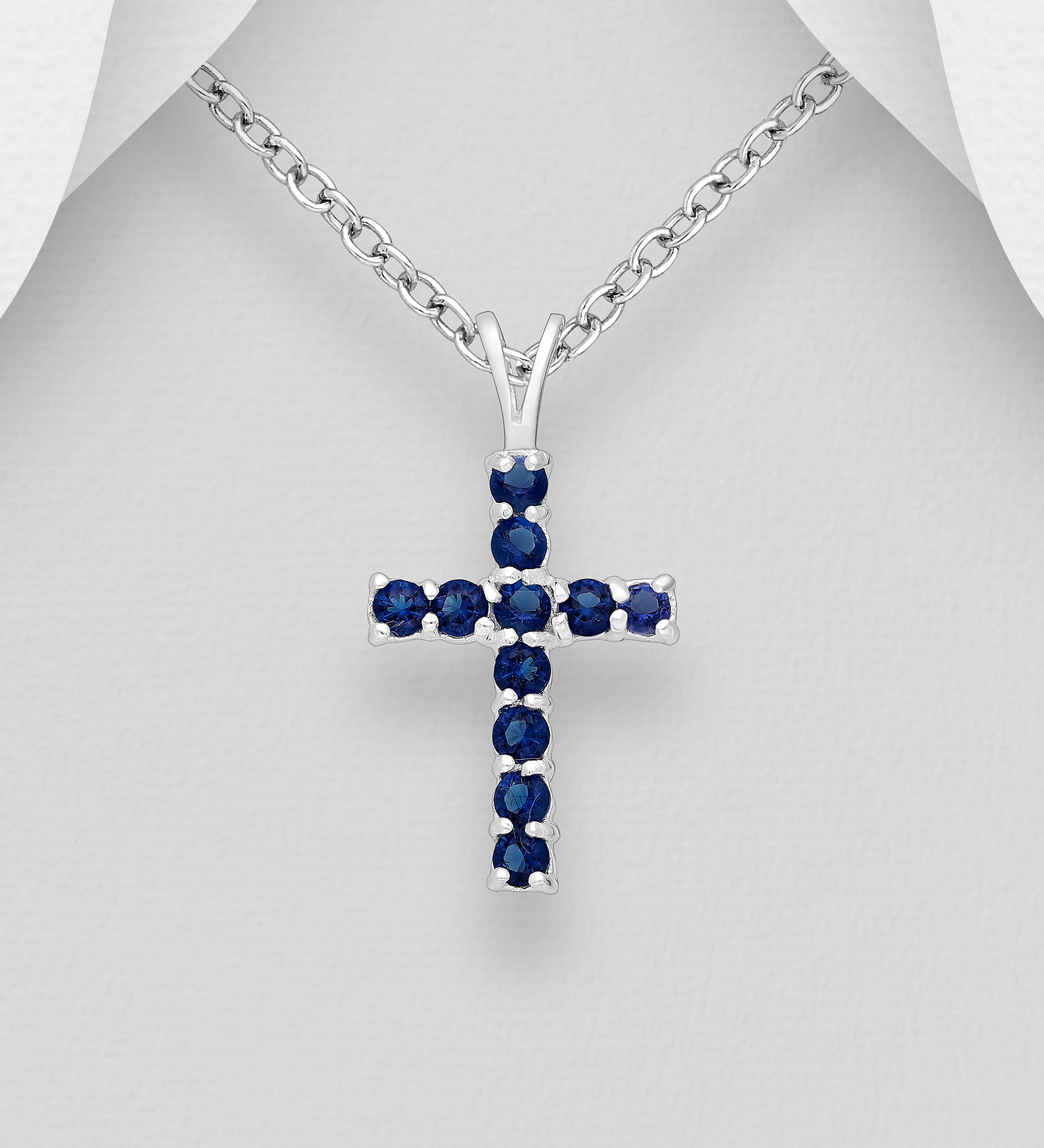 Halsband till pojke - kors med blå cubic zirkonia stenar