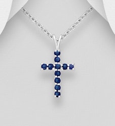 Halsband till pojke - kors med blå cubic zirkonia stenar