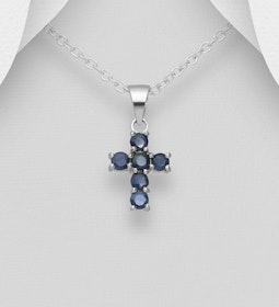 Halsband till pojke med kors av blå safir - äkta 925 silver